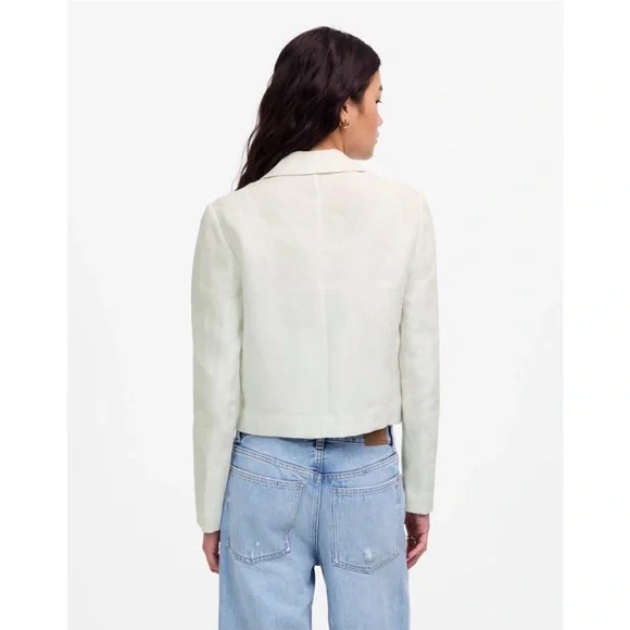 Madewell Women's Double-Breasted Crop Blazer in 100% Linen Salt Size 2 - Picture 2 of 10